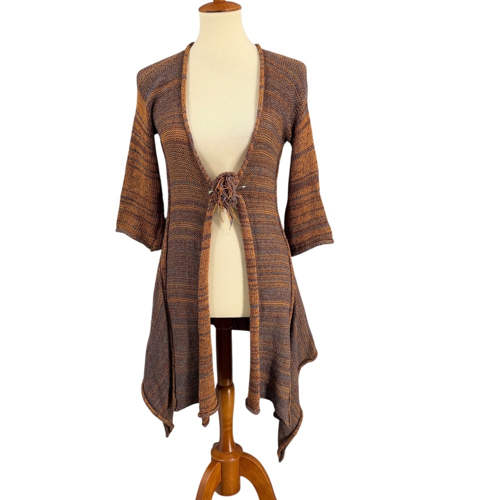 Skif Happy Circle Cardigan Sweater OS Brown Orange Lagenlook Small Batch USA